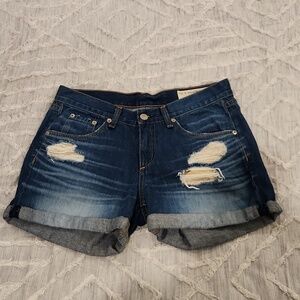 Dark wash, distressed,  cuffed hem Rag&bone distressed jean shorts size 26!